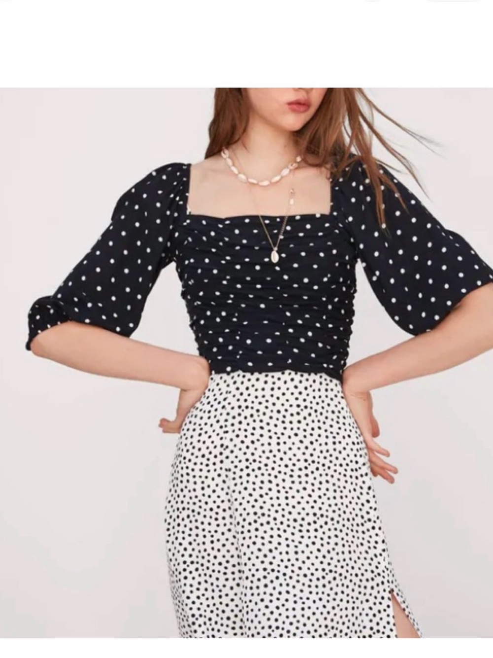Zara Black Polka Dots Long-sleeve Crop Top